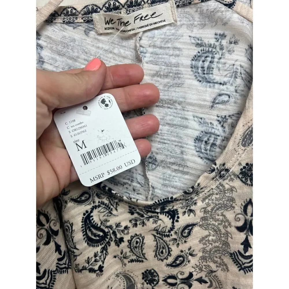 Free People Hey Girl Paisley Tan Strappy Handerkerchief Crop Top NWT Sz. M